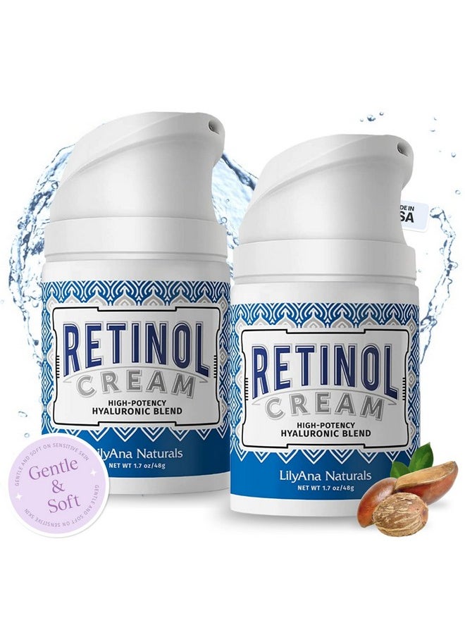 LilyAna Naturals Retinol Cream - Anti-Aging Moisturizer for Face & Neck, Made in USA, Wrinkle Reduction - 1.7oz, 2 Pack