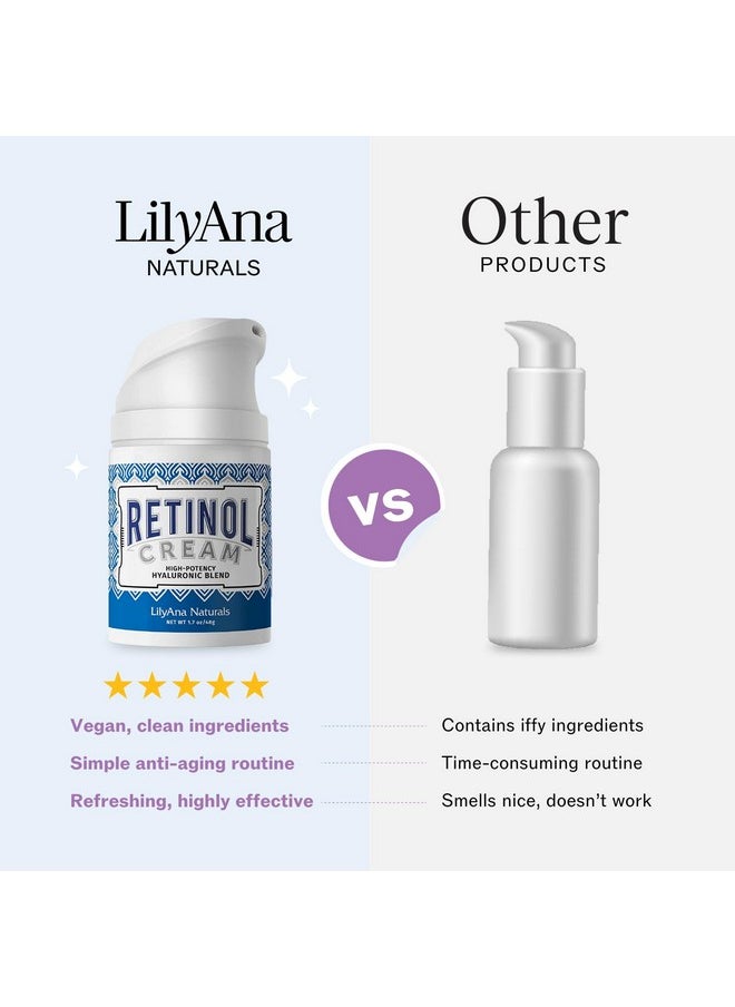 LilyAna Naturals Retinol Cream - Anti-Aging Moisturizer for Face & Neck, Made in USA, Wrinkle Reduction - 1.7oz, 2 Pack