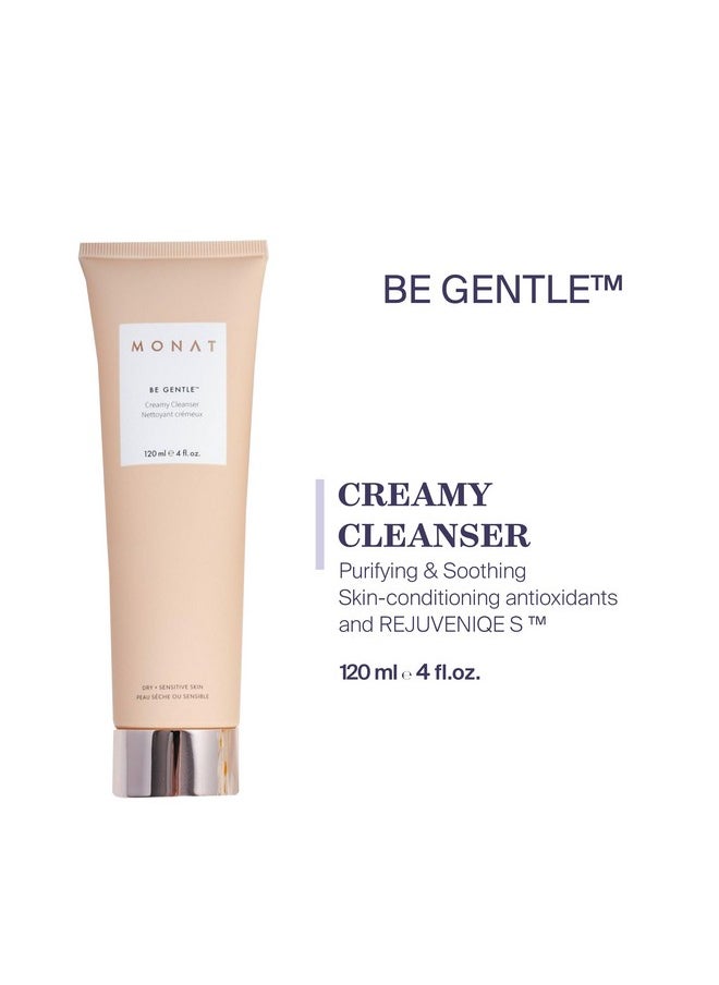 MONAT Be Gentle Creamy Cleanser -Gentle Facial Cleanser Cleanses Impurities w/out Stripping the Skin. Creamy Face Wash Gentle Cleanser. Face Moisturizer Hydrating Cleanser -Net Wt. 120 ml / 4.0 fl. oz