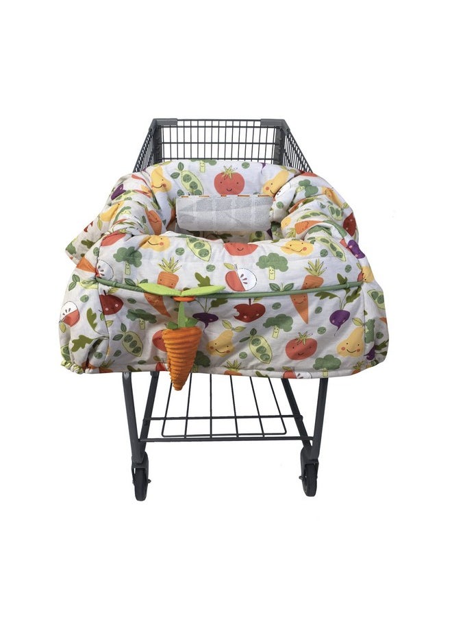 Boppy Shopping Cart and High Chair Cover, Multi-color Farmers Market Veggies, with Changeable SlideLine Carrot Toy, Plush Comfort with 2-point Safety Belt, Wipeable and Machine Washable, 6-48 Months