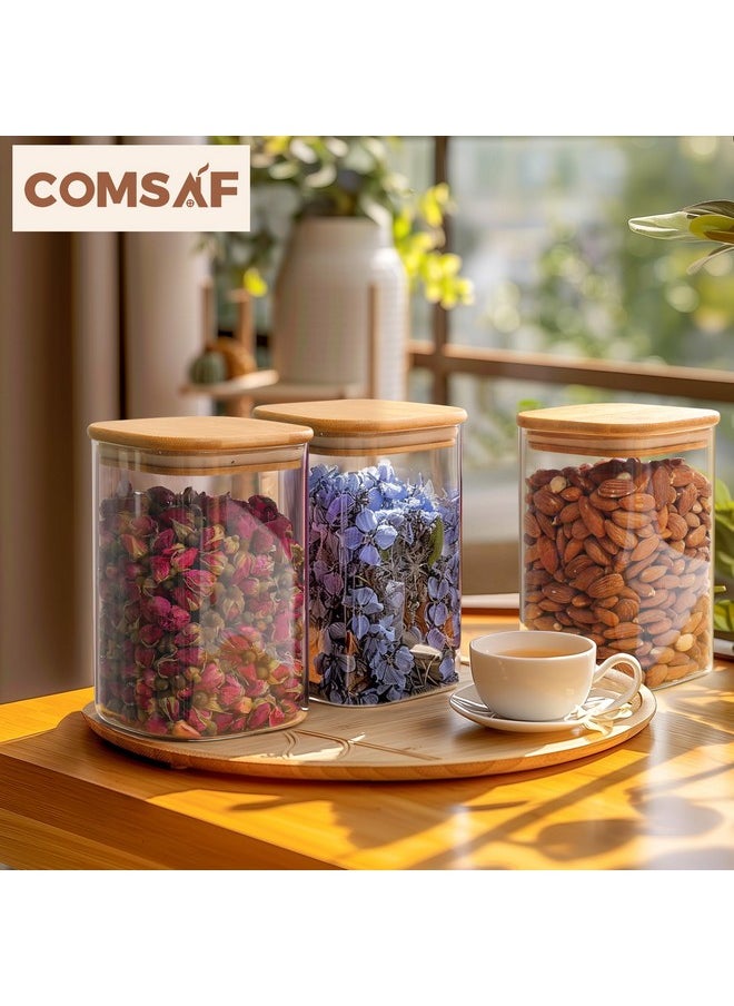 ComSaf 37oz Glass Storage Containers with Lids, Glass Jars with Lids, Clear Food Storage Jar, Square Glass Canister Set of 9, Pantry Organizers and Storage for Cookie Flour Oat Pasta Tea Coffee Bean