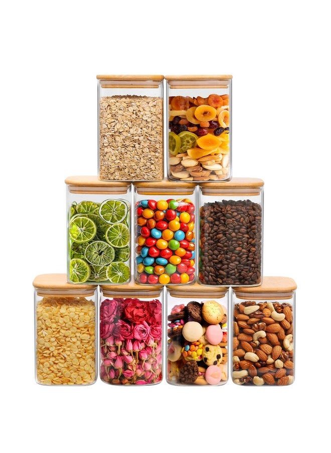 ComSaf 37oz Glass Storage Containers with Lids, Glass Jars with Lids, Clear Food Storage Jar, Square Glass Canister Set of 9, Pantry Organizers and Storage for Cookie Flour Oat Pasta Tea Coffee Bean