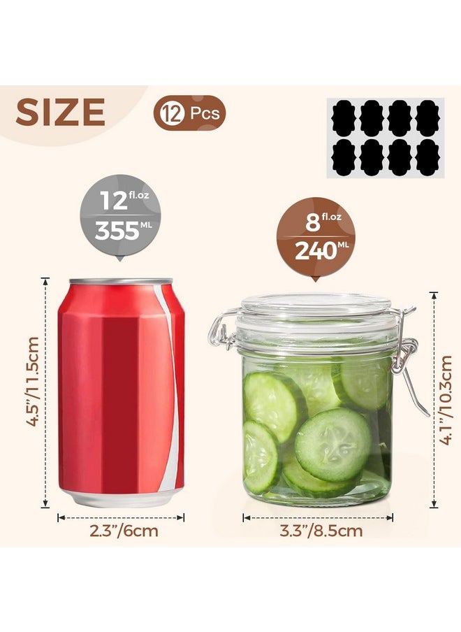 ComSaf 8oz Small Airtight Glass Jars Set of 12 with Lid Food Storage Jar Round, Mini Storage Container with Clear Preserving Seal Wire Clip Fastening for Kitchen Canning, Jam, Spice, Honey, Mason Jars