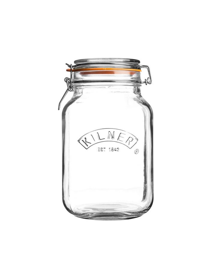 Kilner Est 1842 Premium Clip Top Airtight Glass Canister Food Storage Container Jar For Thinkitchen With Lid Of Glass, Glass Lock With Wire Clip Lock, Top Fastening Lid, 2 Litres,Transparent