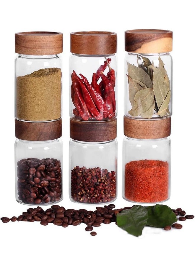 Femora Kitchen Storage Jars Borosilicate Glass With Wooden Lid Air Tight Jar, 550 Ml, Pack Of 6, Transparent