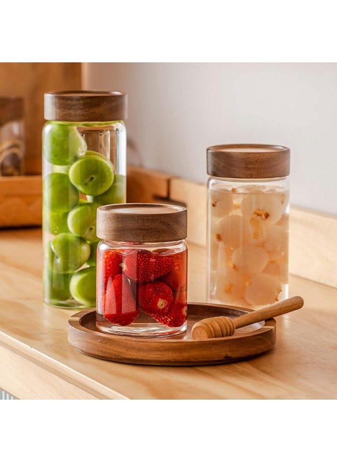 Femora Kitchen Storage Jars Borosilicate Glass With Wooden Lid Air Tight Jar, 550 Ml, Pack Of 6, Transparent