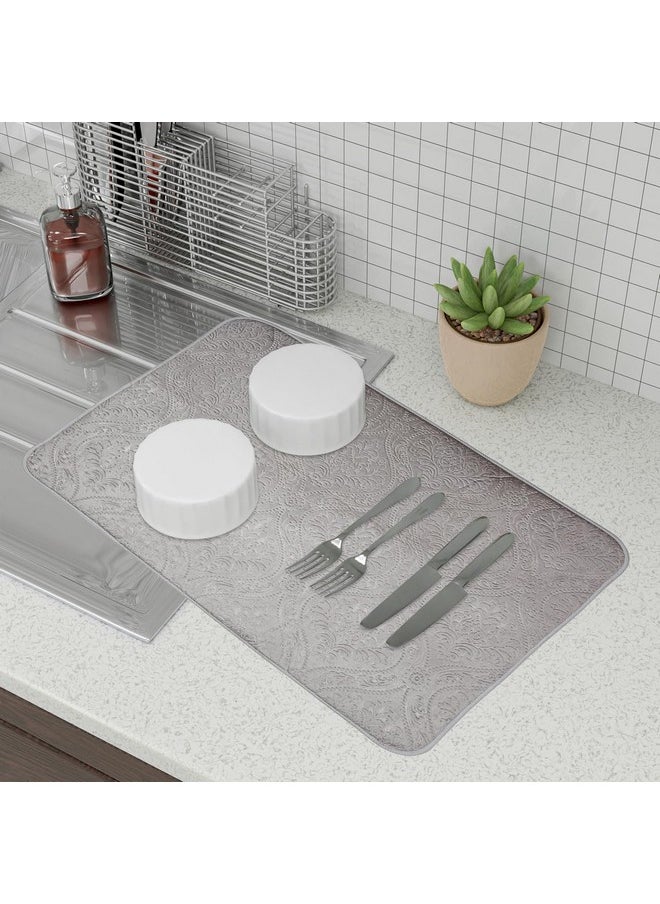 Kuber Industries Dish Dry Mat | Microfiber Drying Mat | Kitchen Drying Mat | Self Dish Dry Mat | Water Absorbent Kitchen Mat | Embossed Dish Dry Mat | 38x50 | Gray