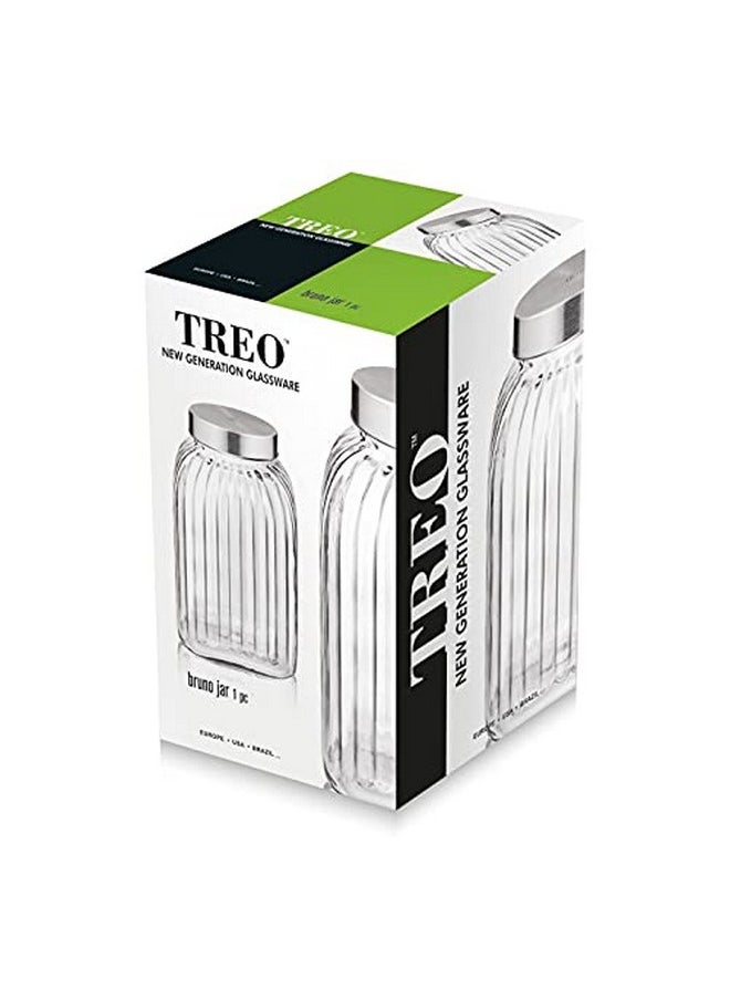 Treo By Milton Bruno Storage Container, Glass Jar with Air Tight Steel Lid, 4800 ml, 1 Piece, Transparent Jar for Snacks, Pulses, Masala, Pickles, Cereals, Cookies, Dry Food