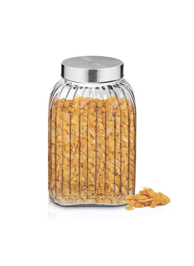 Treo By Milton Bruno Storage Container, Glass Jar with Air Tight Steel Lid, 4800 ml, 1 Piece, Transparent Jar for Snacks, Pulses, Masala, Pickles, Cereals, Cookies, Dry Food