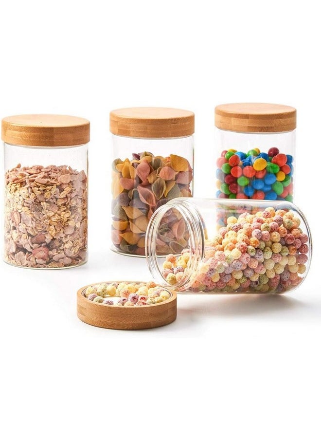 Femora Kitchen Storage Jars Borosilicate Glass With Wooden Lid Air Tight Jar, 350 Ml, Pack Of 4, Transparent