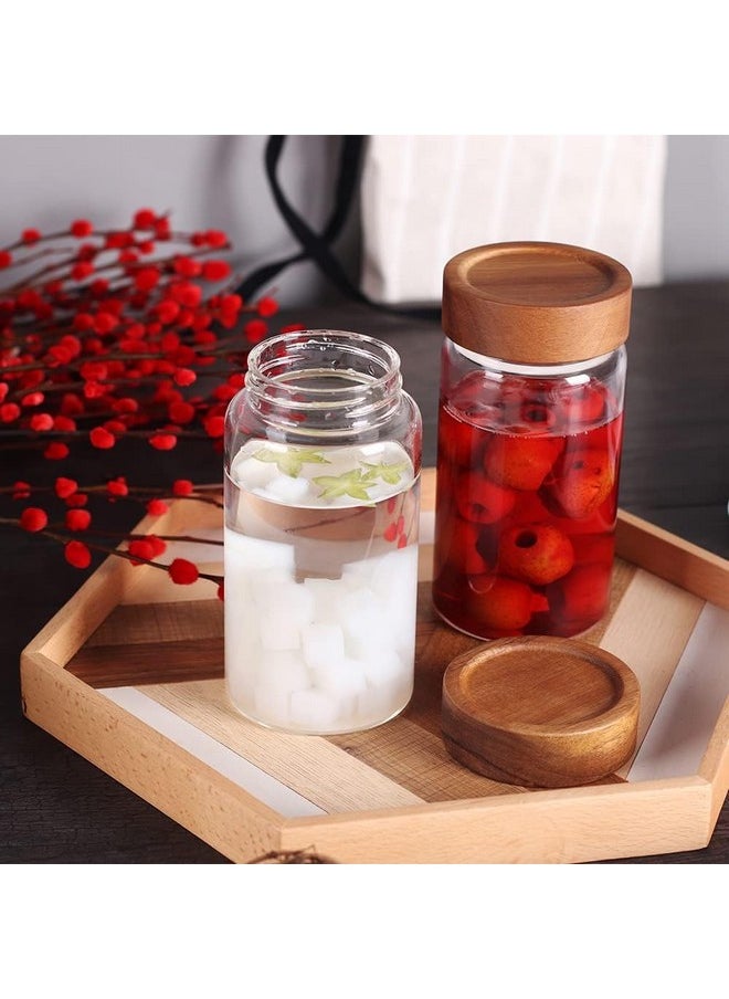 Femora Kitchen Storage Jars Borosilicate Glass With Wooden Lid Air Tight Jar, 350 Ml, Pack Of 4, Transparent