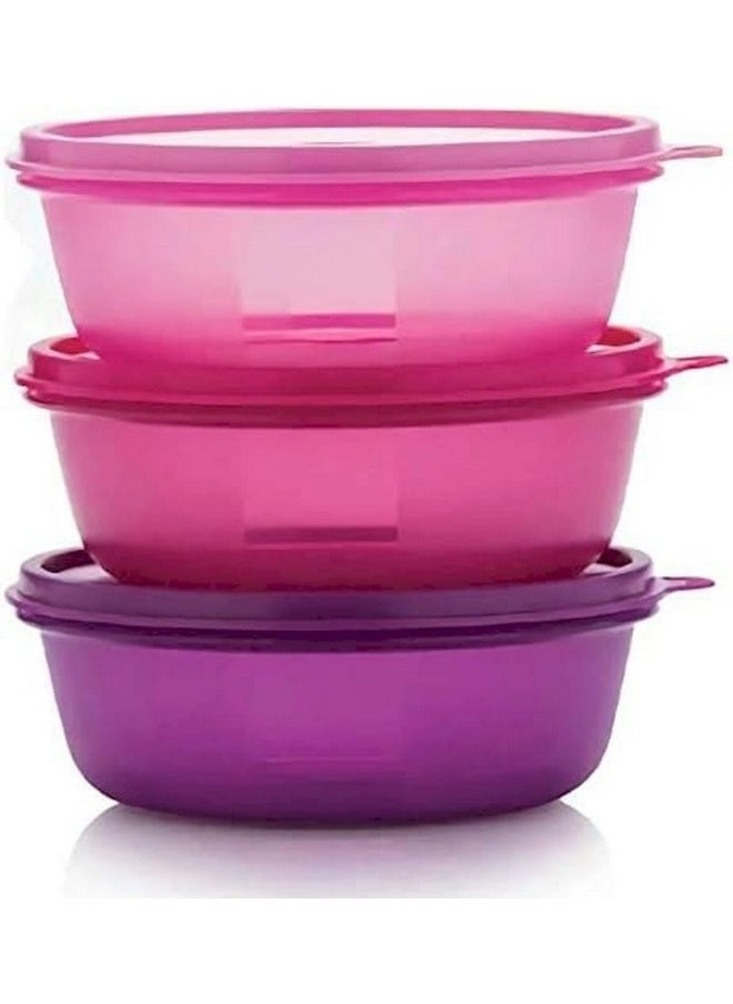 Tupperware Plastic Pink, Purple Leftover Bowl Set Storage Food Containers (600Ml X 3Pcs) …