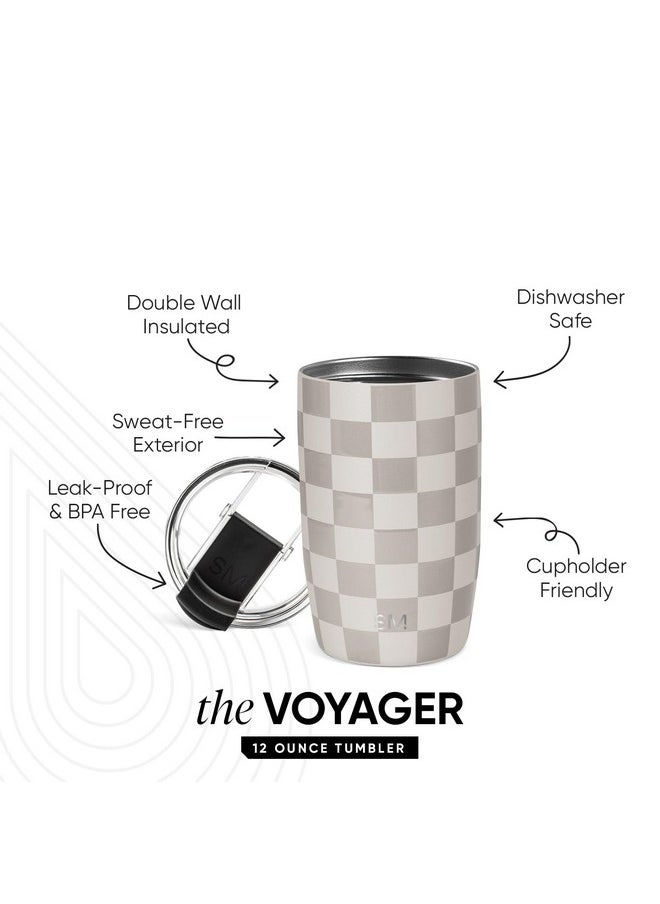 Simple Modern Travel Coffee Mug Tumbler with Flip Lid | Reusable Insulated Stainless Steel Cold Brew Iced Coffee Cup Thermos | Gifts for Women Men Him Her | Voyager Collection | 12oz | Checkmate