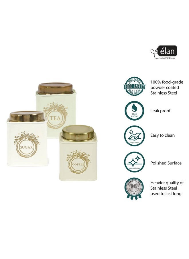 Elan Dreamer Tea,Sugar & Coffee Canister, 500ml,Stainless Steel, Set of -3 (Off-White)