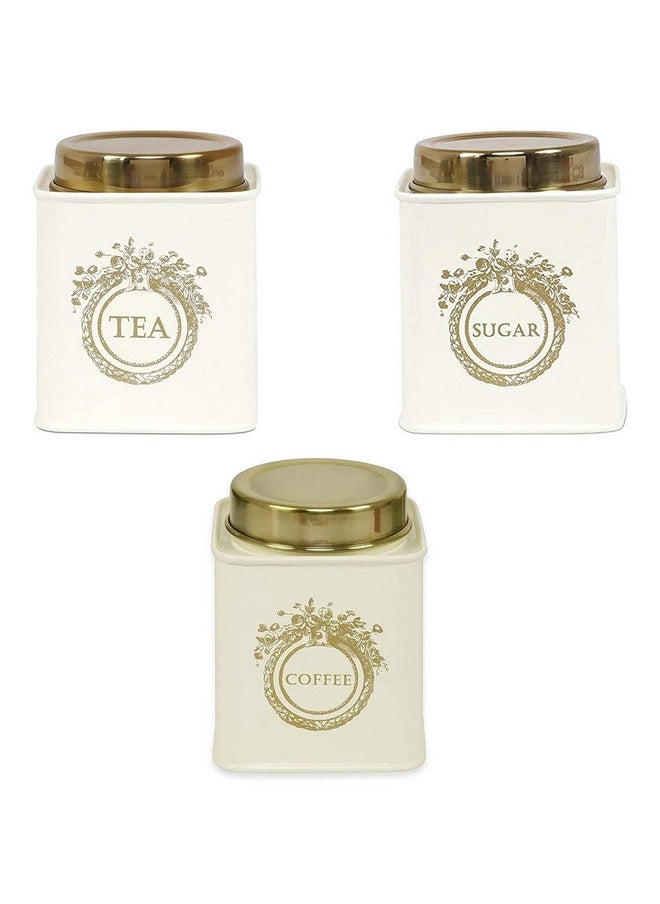 Elan Dreamer Tea,Sugar & Coffee Canister, 500ml,Stainless Steel, Set of -3 (Off-White)