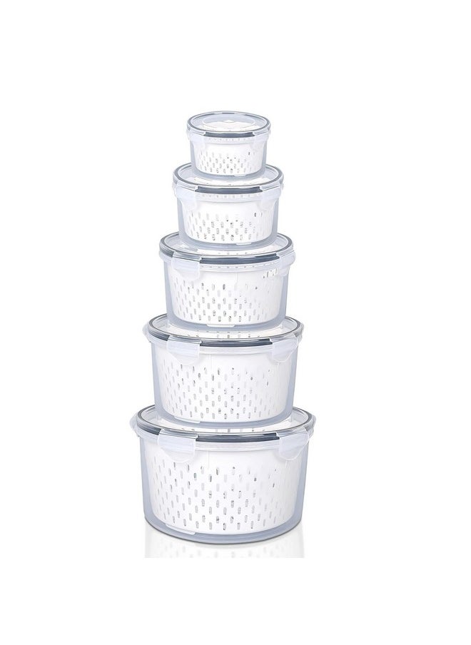 Kuber Industries (Pack of 5) Food Containers | Round Storage Box for Fridge | Vegetable Fruit Strainer Basket | Refrigerator Storage Box | Containers With Airtight Lid | HXP00288 | Transparent