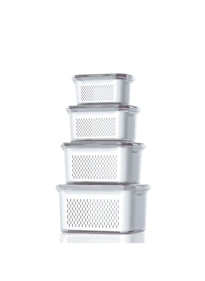 Kuber Industries (Pack of 4) Food Containers | Storage Box for Fridge | Vegetable Fruit Boxes | Refrigerator Storage Box | Containers With Lid | Handheld Strainer Basket | HXP00741 | Transparent