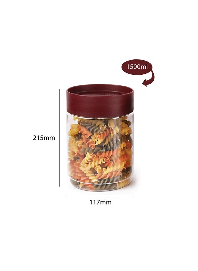 CELLO Modustack Stackable Container Set | PET Plastic Jar with Air Tight Lid | For Storage of Food, Pulses, Spice, Cereals, Cookies, Dry Food | 1500ml | Set of 6, Maroon