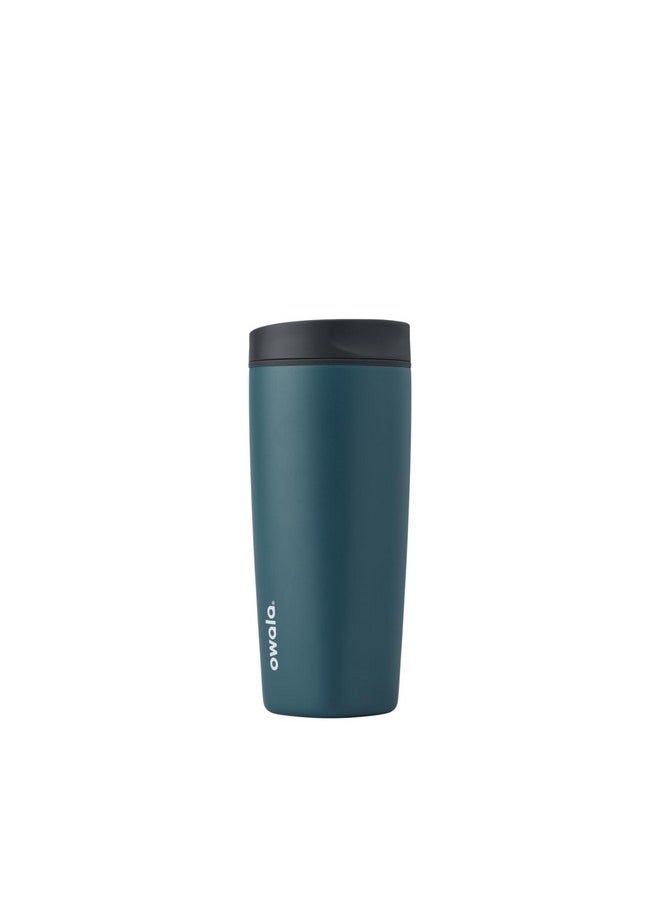 Owala SmoothSip Slider Insulated Stainless Steel Coffee Tumbler, Reusable Iced Coffee Cup, Hot Coffee Travel Mug, BPA Free 20 oz, Grey/Blue (High Dive)