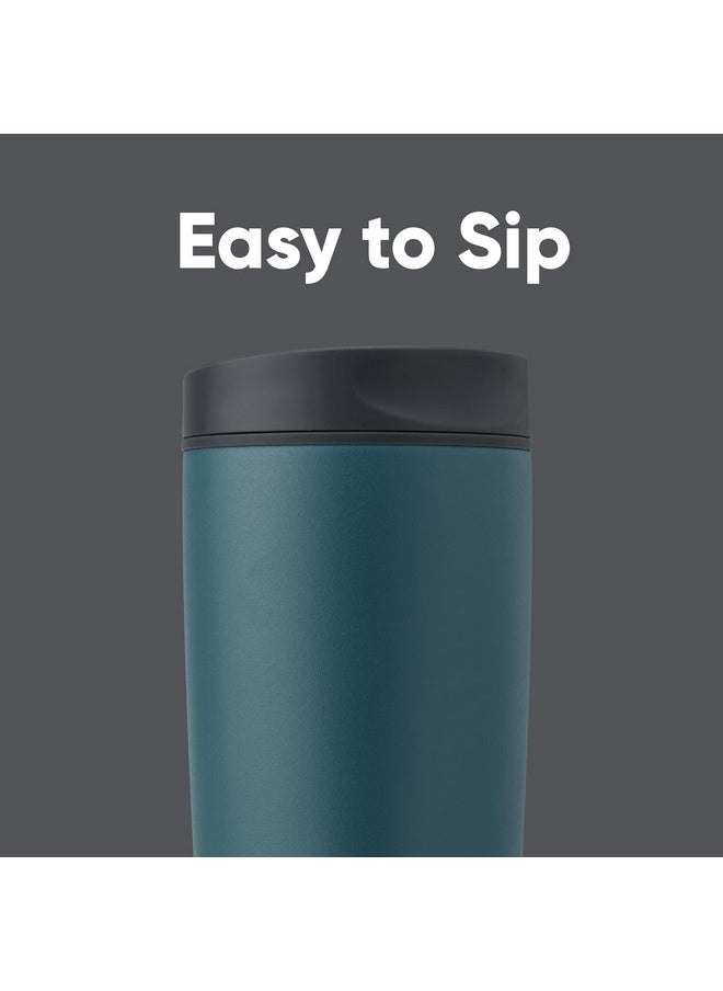 Owala SmoothSip Slider Insulated Stainless Steel Coffee Tumbler, Reusable Iced Coffee Cup, Hot Coffee Travel Mug, BPA Free 20 oz, Grey/Blue (High Dive)