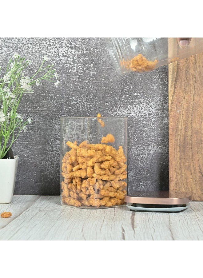 Femora Borosilicate Glass Square Jar, Kitchen Storage Jar, Airtight Steel Lid, 1100 ML, Pack of 4