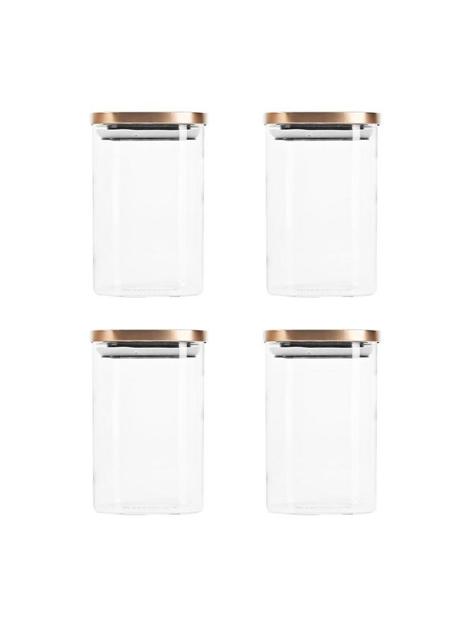 Femora Borosilicate Glass Square Jar, Kitchen Storage Jar, Airtight Steel Lid, 1100 ML, Pack of 4