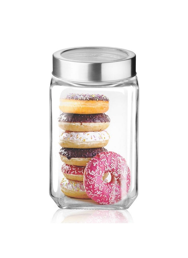 Treo by Milton Cube Storage Containers, 1800 ml, Glass Jar with Air Tight Steel Lid, 1 Piece, Transparent Jars for snacks, Pulses, Masala, Pickles, Cereals, Cookies, Dry Food