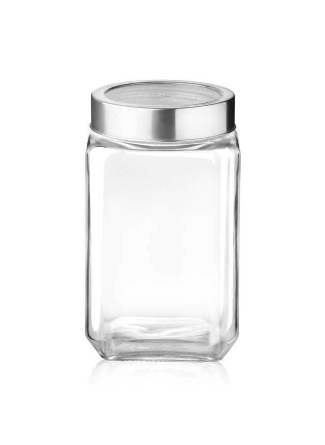 Treo by Milton Cube Storage Containers, 1800 ml, Glass Jar with Air Tight Steel Lid, 1 Piece, Transparent Jars for snacks, Pulses, Masala, Pickles, Cereals, Cookies, Dry Food