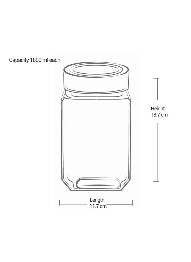 Treo by Milton Cube Storage Containers, 1800 ml, Glass Jar with Air Tight Steel Lid, 1 Piece, Transparent Jars for snacks, Pulses, Masala, Pickles, Cereals, Cookies, Dry Food