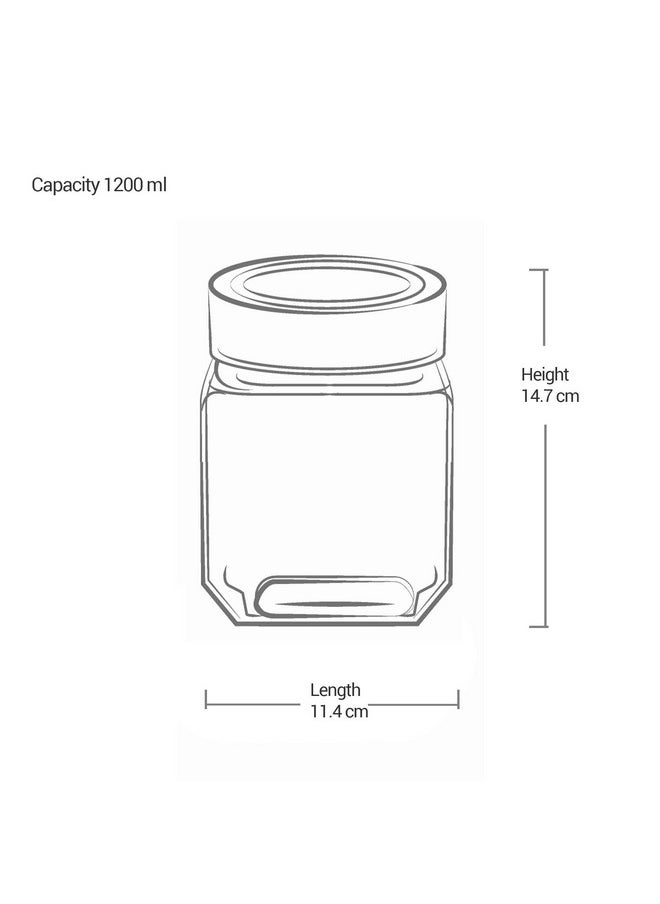 Treo By Milton Cube Storage Glass Jar, 1200 ml, 1 Piece, Transparent | BPA Free | Storage Jar | Kitchen Organizer Modular | Multipurpose Jar