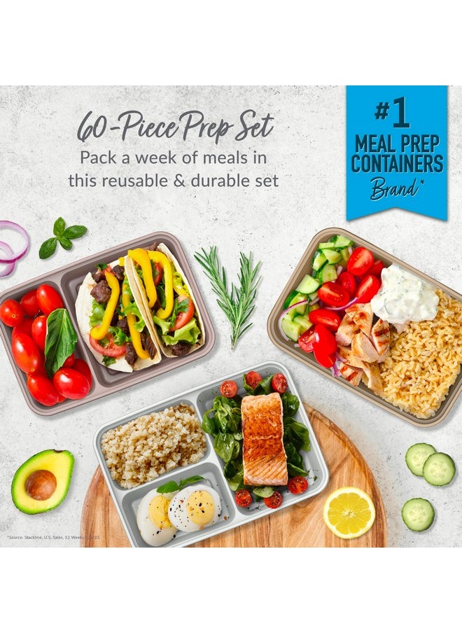 Bentgo Prep 60-Piece Meal Prep Kit - Reusable Food Containers 1-Compartment, 2-Compartment, & 3-Compartments for Healthy Eating - Microwave, Freezer, & Dishwasher Safe (Gleam Metallics)