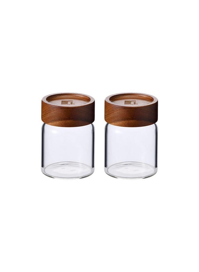 Bergner Acadia Borosilicate Glass Jars with Solid Wood Lid, Set of 2 Jars, 200ml Each, For Storing and Preserving Sugar, Flour, Tea, Coffee, Spices, Biscuits, Oats | Multipurpose Container for Kitchen