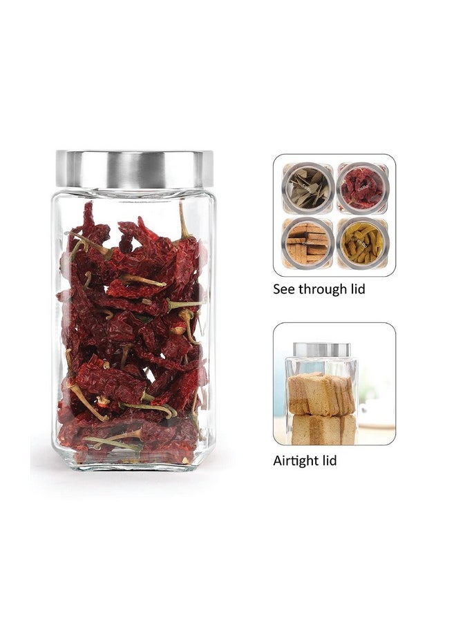 CELLO Qube Fresh Glass Storage Jar | Container with Air tight Silver Metal Lid | Multipurpose Jar | For Storage of Food, Pulses, Spice, Cereals, Cookies, Dry Food | 1000ml, Clear