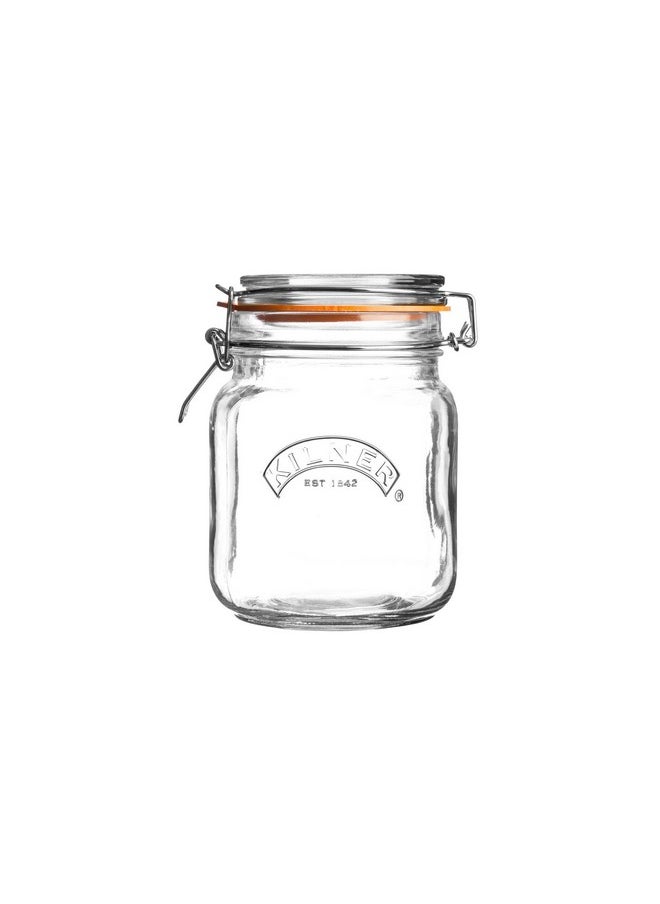 Kilner EST 1842 Premium Clip Top Airtight Glass Canister Food Storage container Jar for thinKitchen with Lid of Glass, Glass Lock with Wire Clip Lock, Top Fastening Lid, 1 Litre,Clear