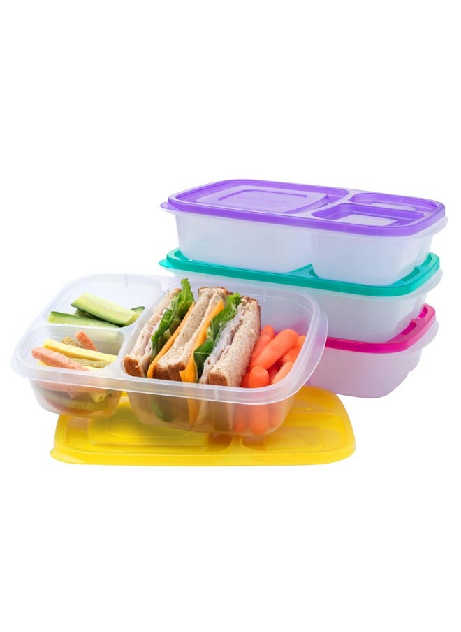 Bentgo Easyboxes - Original Stackable Lunch Boxes - Reusable 3-Compartment Food Containers for Kids and Adults - Bento Lunch Box for Meal Prep, School, & Work - BPA Free, Set of 4 (Brights)