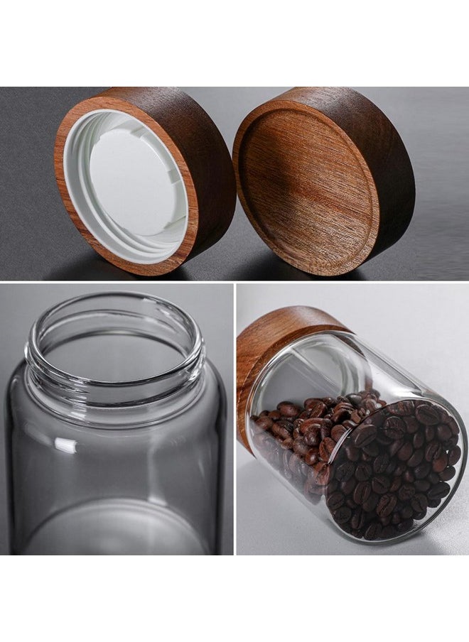 Femora Borosilicate Glass Screw Jar With Wooden Lid, 550 Ml, (Set Of 2, Brown)