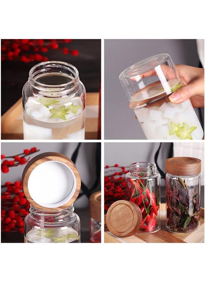 Femora Borosilicate Glass Screw Jar With Wooden Lid, 550 Ml, (Set Of 2, Brown)