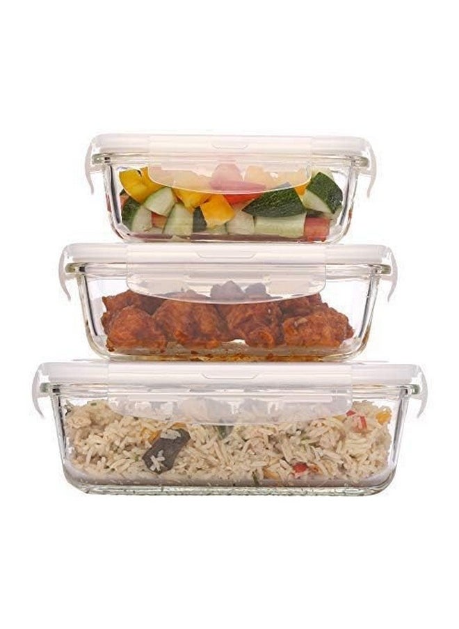 Femora Borosilicate Rectangular Glass Food Storage Container With Air Vent Lid-Set Of 3 Pcs - (140 ml, 400ml, 620 ml), 1 Year Free Lid Replacement.