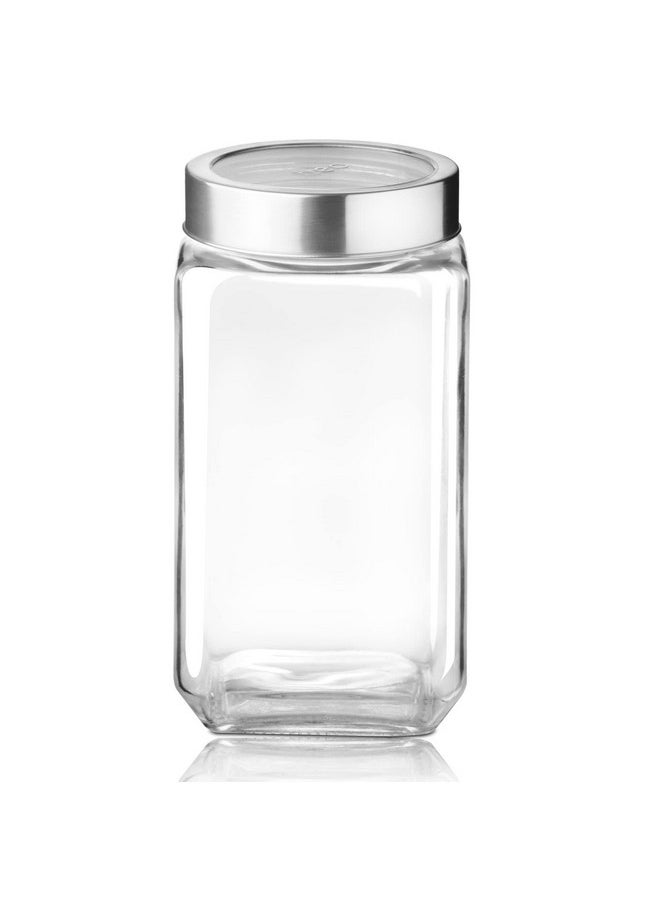 Treo by Milton Cube Storage Containers, 1 Piece, Glass Jar with Air Tight Steel Lid, 2250 ml each, Transparent Jars for snacks, Pulses, Masala, Pickles, Cereals, Cookies, Dry Food