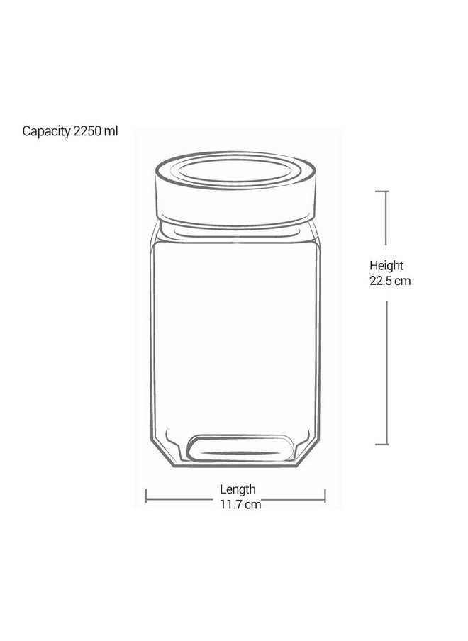 Treo by Milton Cube Storage Containers, 1 Piece, Glass Jar with Air Tight Steel Lid, 2250 ml each, Transparent Jars for snacks, Pulses, Masala, Pickles, Cereals, Cookies, Dry Food