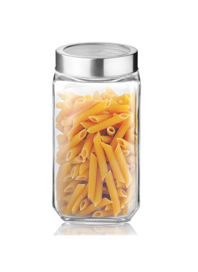 Treo by Milton Cube Storage Containers, 1 Piece, Glass Jar with Air Tight Steel Lid, 2250 ml each, Transparent Jars for snacks, Pulses, Masala, Pickles, Cereals, Cookies, Dry Food