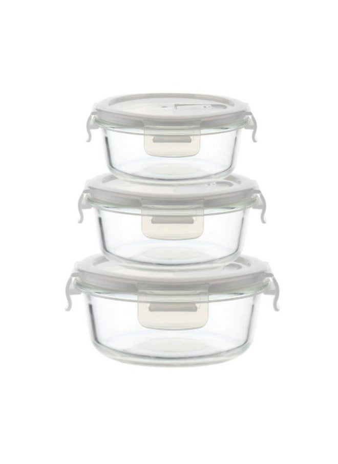 Femora Borosilicate Glass Microwave Safe Round Food Storage Container with Air Vent Lid, 380ml, 580ml, 940ml, Set of 3, One Year Free Replacement