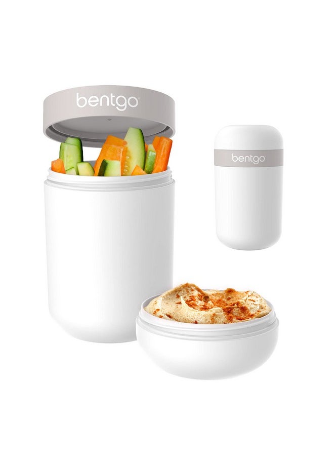 Bentgo Snack Cup - Reusable Snack Container with Leak-Proof Design, Toppings Compartment, and Dual-Sealing Lid, Portable & Lightweight for Work, Travel, Gym - Dishwasher Safe (White)