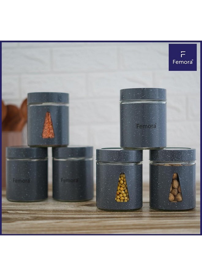 Femora Kitchen Storage Jars Carbon Steel Body With See Through Window Jar, 700ML, Pack of 6 Jars