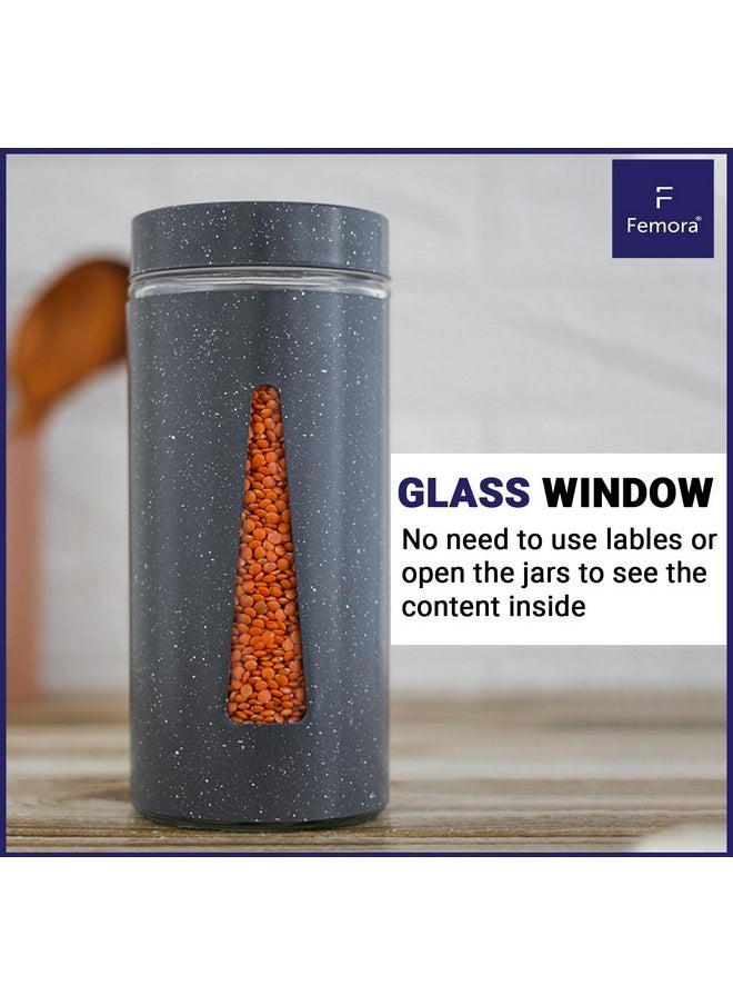 Femora Kitchen Storage Jars Carbon Steel Body With See Through Window Jar, 700ML, Pack of 6 Jars