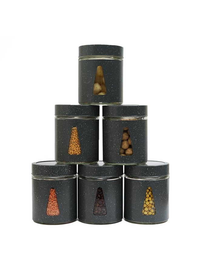 Femora Kitchen Storage Jars Carbon Steel Body With See Through Window Jar, 700ML, Pack of 6 Jars