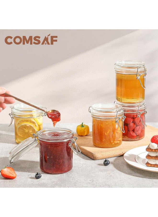 ComSaf 8oz Small Airtight Glass Jars Set of 6 with Lid Food Storage Jar Round, Mini Storage Container with Clear Preserving Seal Wire Clip Fastening for Kitchen Canning, Jam, Spice, Honey, Mason Jars
