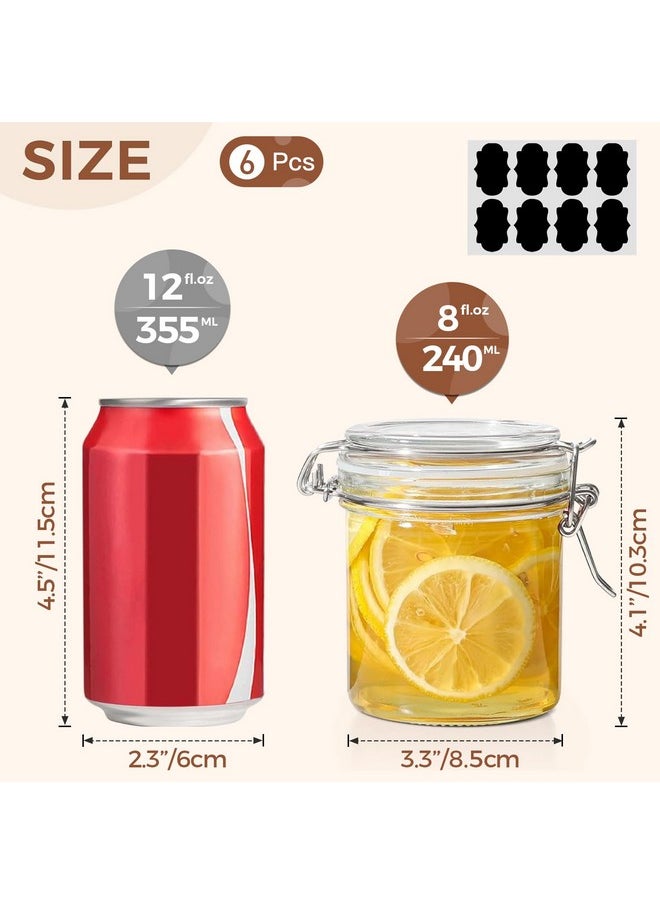 ComSaf 8oz Small Airtight Glass Jars Set of 6 with Lid Food Storage Jar Round, Mini Storage Container with Clear Preserving Seal Wire Clip Fastening for Kitchen Canning, Jam, Spice, Honey, Mason Jars