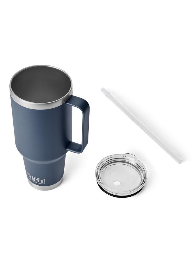 YETI Rambler 42 oz Tumbler with Handle and Straw Lid, Travel Mug Water Tumbler, Vacuum Insulated Cup with Handle, Stainless Steel, Navy