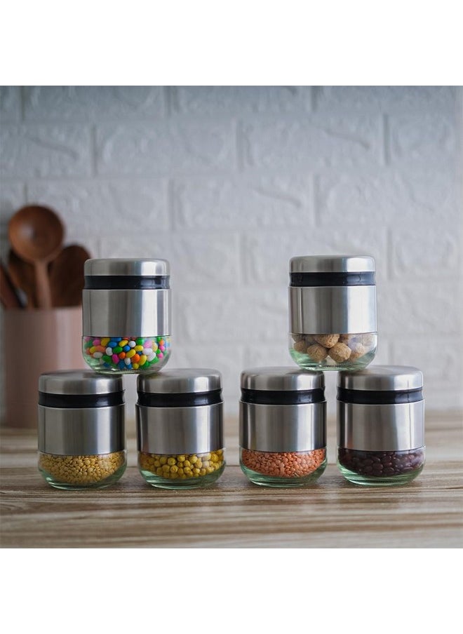 Femora Kitchen Storage Jars Steel Body With See Through Bottom Jar, 350 ML, Pack of 6